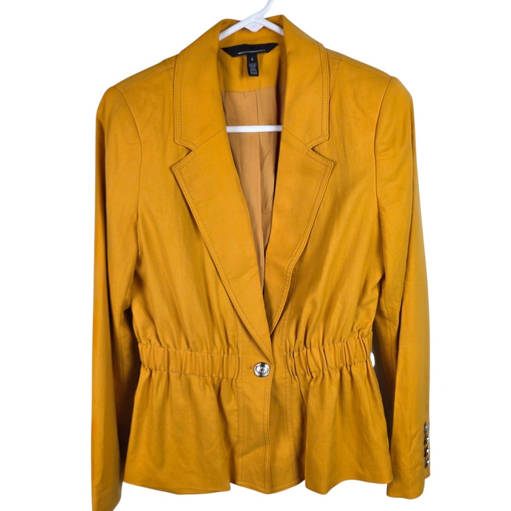 White House Black Market Peplum Blazer Women 6 Mustard Yellow Good Cinched Waist